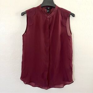 H&M Red Sleeveless Blouse with Mandarin Collar